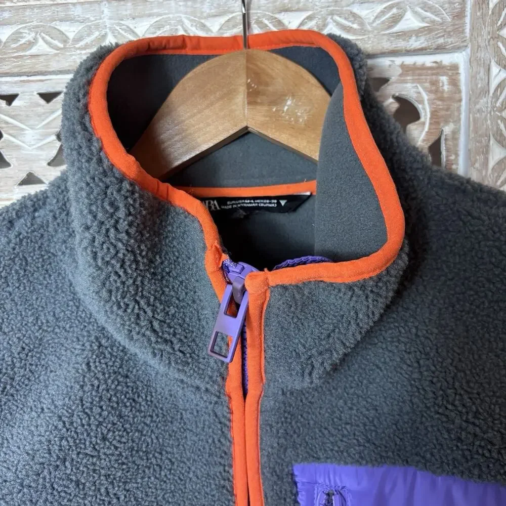 Zara Fleece Vest Women Cropped Full Zip Size M/L Granola Girl Outdoor Gorpcore